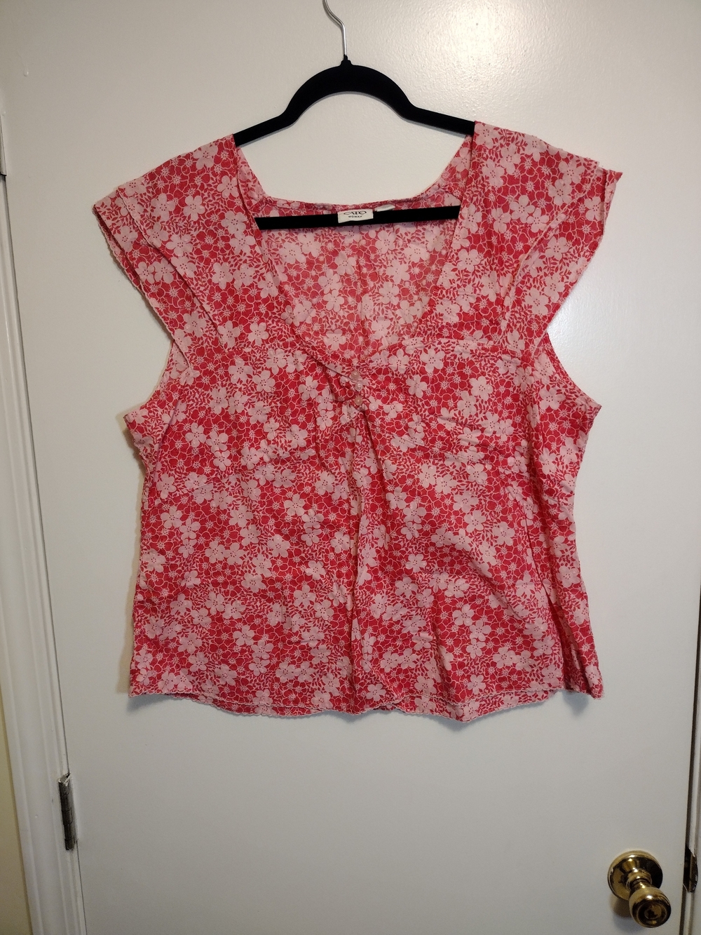 Cato Red Floral Cap-Sleeve V-Neck Top